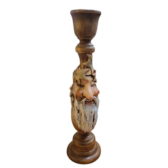 Vintage Hand‑Carved Wood Candlestick Holder Primitive Rustic Folk Art‎ Decor - Picture 1 of 7